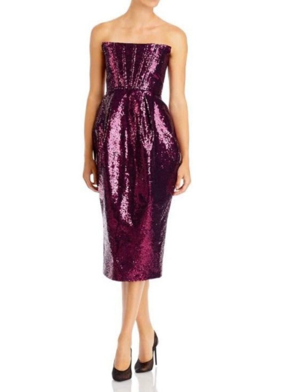 Bronx & Banco Maraya Sequin Midi Corset Dress Maroon Size 10/ XL